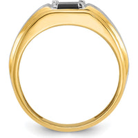 14K Two-Tone Men's Satin Onyx and Diamond Complete Ring - 0.015 Carats Total Diamond Weight by IBGoodman