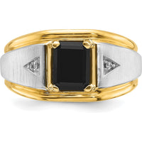 14K Two-Tone Men's Satin Onyx and Diamond Complete Ring - 0.015 Carats Total Diamond Weight by IBGoodman