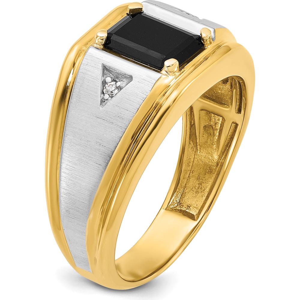 14K Two-Tone Men's Satin Onyx and Diamond Complete Ring - 0.015 Carats Total Diamond Weight by IBGoodman