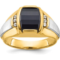 14K Two-Tone Men's Satin Onyx and Diamond Ring with 6 Round Diamonds - 0.015 Carats Total Diamond Weight by IBGoodman