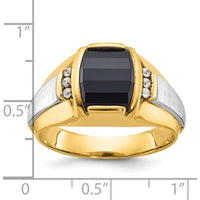14K Two-Tone Men's Satin Onyx and Diamond Ring with 6 Round Diamonds - 0.015 Carats Total Diamond Weight by IBGoodman