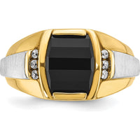 14K Two-Tone Men's Satin Onyx and Diamond Ring with 6 Round Diamonds - 0.015 Carats Total Diamond Weight by IBGoodman