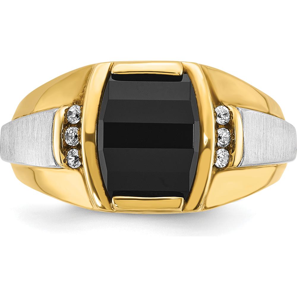 14K Two-Tone Men's Satin Onyx and Diamond Ring with 6 Round Diamonds - 0.015 Carats Total Diamond Weight by IBGoodman