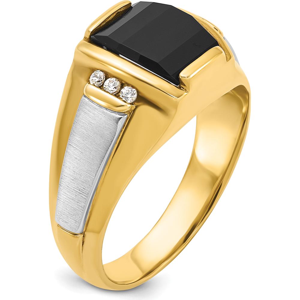 14K Two-Tone Men's Satin Onyx and Diamond Ring with 6 Round Diamonds - 0.015 Carats Total Diamond Weight by IBGoodman