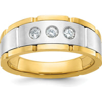 14K Two-Tone Men's Three Stone Prong Set Ring Mounting by IBGoodman