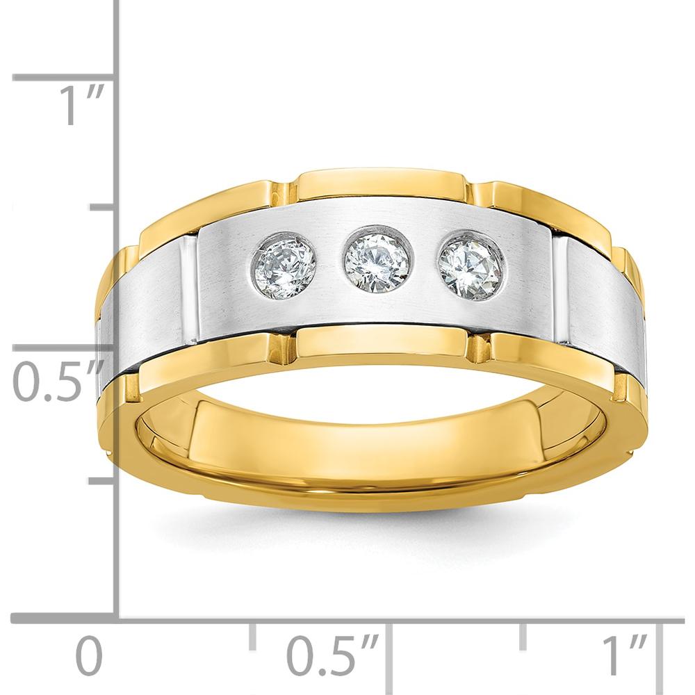 14K Two-Tone Men's Three Stone Prong Set Ring Mounting by IBGoodman