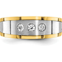 14K Two-Tone Men's Three Stone Prong Set Ring Mounting by IBGoodman