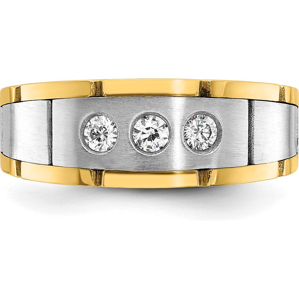 14K Two-Tone Men's Three Stone Prong Set Ring Mounting by IBGoodman
