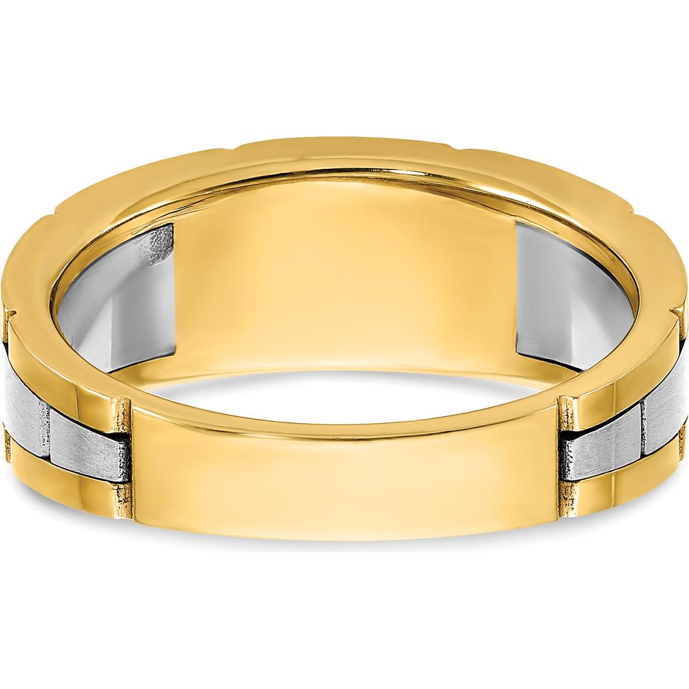 14K Two-Tone Men's Three Stone Prong Set Ring Mounting by IBGoodman