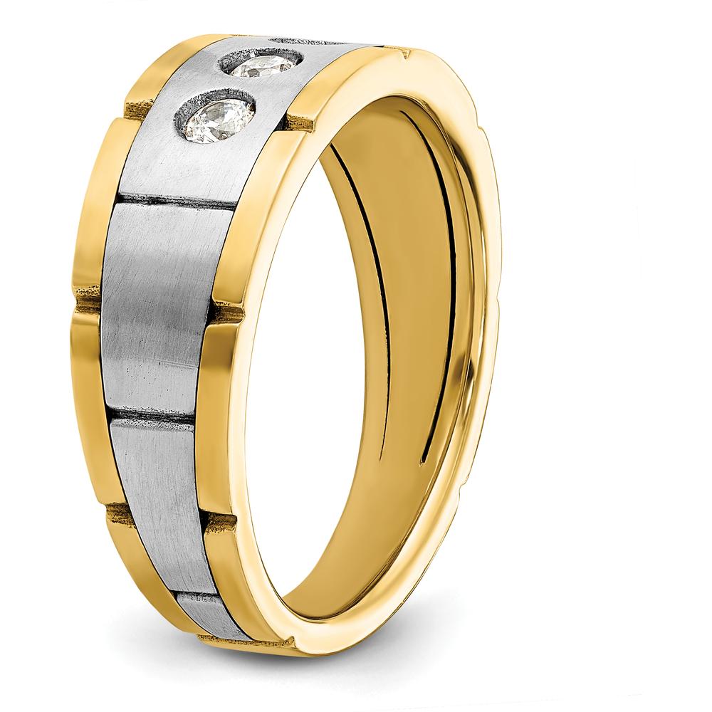 14K Two-Tone Men's Three Stone Prong Set Ring Mounting by IBGoodman