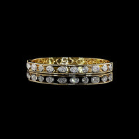 14K Two Tone Mixed Shape Bangle Bracelet with Bezel Set Oval, Emerald, Pear, and Round Lab Diamonds - 2.64 Carat Total Weight - Covaloro Fine Jewelry