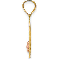 14K Two-Tone MOM Pendant in Heart Frame with Flower Charm by Oro Pregiato