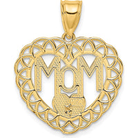 14K Two-Tone MOM Pendant in Heart Frame with Flower Charm by Oro Pregiato