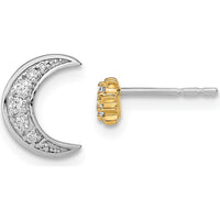 14K Two-Tone Moon and 3 Stars Diamond Mis-match Post Earrings - 0.015 Carat Total Diamond Weight by Monteluci Fine Jewelry