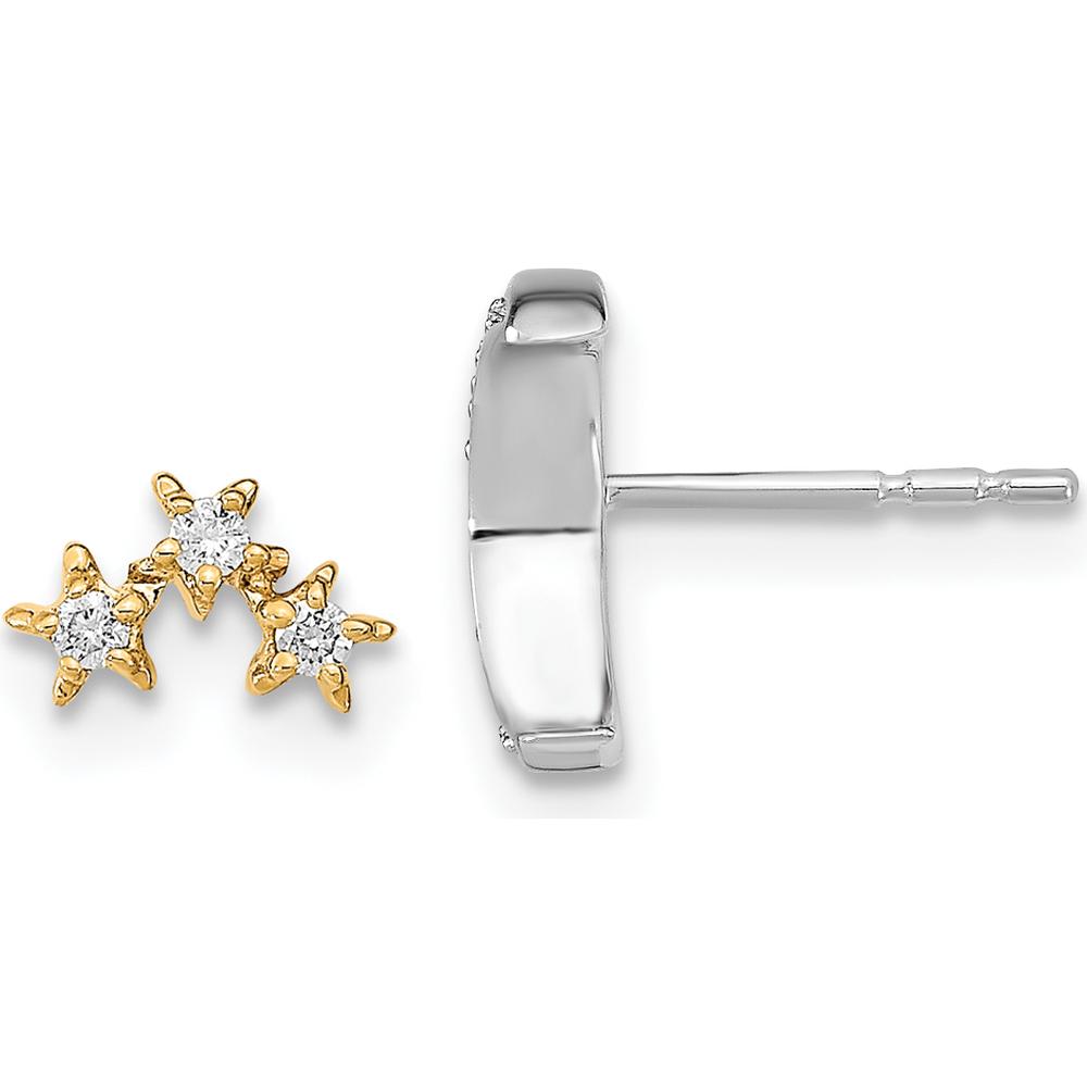 14K Two-Tone Moon and 3 Stars Diamond Mis-match Post Earrings - 0.015 Carat Total Diamond Weight by Monteluci Fine Jewelry