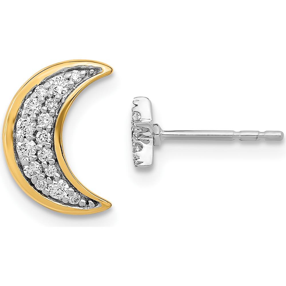 14K Two-Tone Moon and Star Diamond Mis-match Post Earrings - 0.067 Carat Total Diamond Weight by Monteluci Fine Jewelry