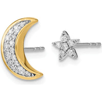 14K Two-Tone Moon and Star Diamond Mis-match Post Earrings - 0.067 Carat Total Diamond Weight by Monteluci Fine Jewelry