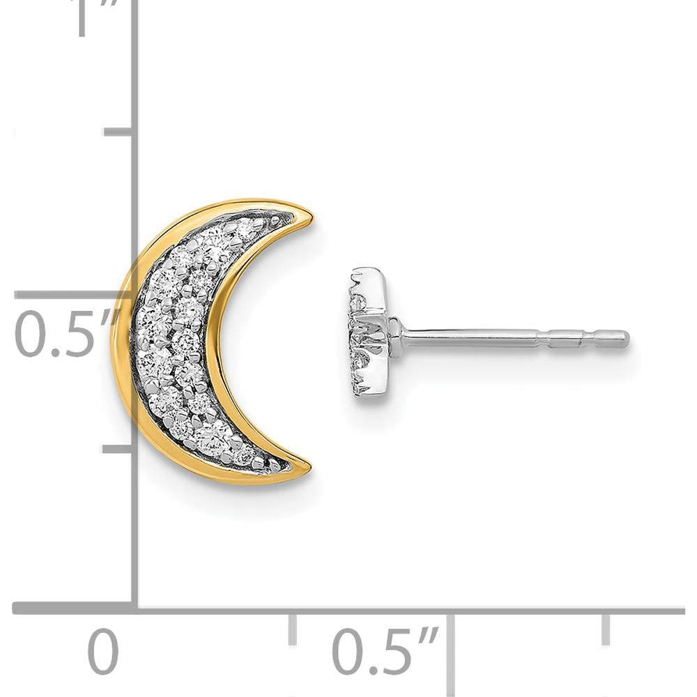 14K Two-Tone Moon and Star Diamond Mis-match Post Earrings - 0.067 Carat Total Diamond Weight by Monteluci Fine Jewelry