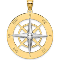 14K Two-Tone Nautical Compass Pendant with White Needle Charm - 41.4mm by Oro Pregiato