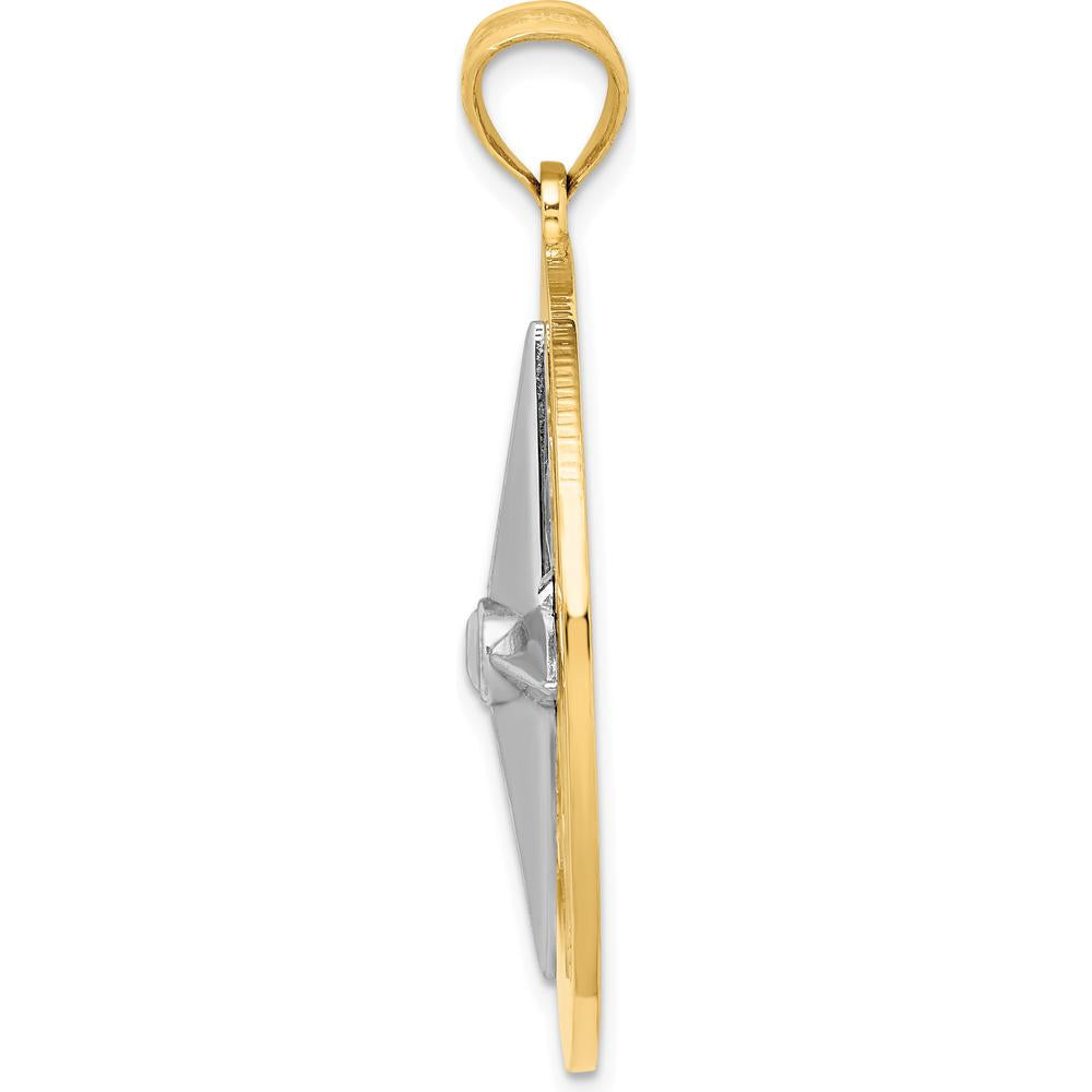 14K Two-Tone Nautical Compass Pendant with White Needle Charm - 41.4mm by Oro Pregiato