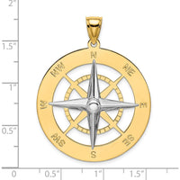14K Two-Tone Nautical Compass Pendant with White Needle Charm - 41.4mm by Oro Pregiato