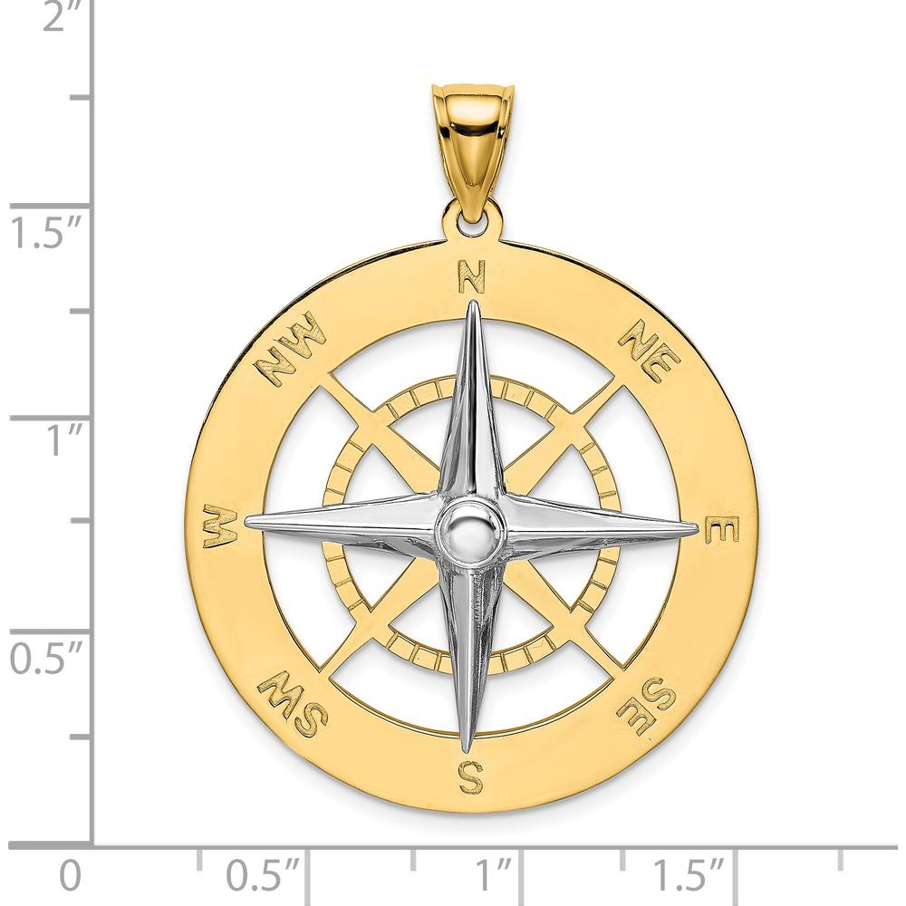 14K Two-Tone Nautical Compass Pendant with White Needle Charm - 41.4mm by Oro Pregiato