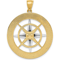 14K Two-Tone Nautical Compass Pendant with White Needle Charm - 41.4mm by Oro Pregiato