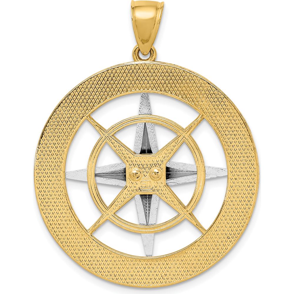14K Two-Tone Nautical Compass Pendant with White Needle Charm - 41.4mm by Oro Pregiato