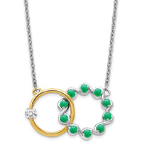 14K Two-Tone Necklace with Interlocked Emerald and Diamond Rings - 0.44 Carat Emerald, 0.115 Carat Diamond by Lumare Gioia
