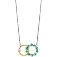 14K Two-Tone Necklace with Interlocked Emerald and Diamond Rings - 0.44 Carat Emerald, 0.115 Carat Diamond by Lumare Gioia