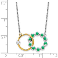 14K Two-Tone Necklace with Interlocked Emerald and Diamond Rings - 0.44 Carat Emerald, 0.115 Carat Diamond by Lumare Gioia