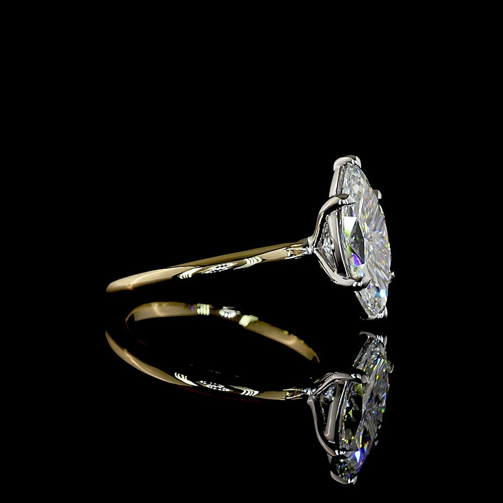 14K Two Tone North-South Marquise Cut Lab Diamond Solitaire Ring - 2.20 Carats Total Diamond Weight, E-F VVS2 Clarity, IGI Certified - Covaloro Fine Jewelry
