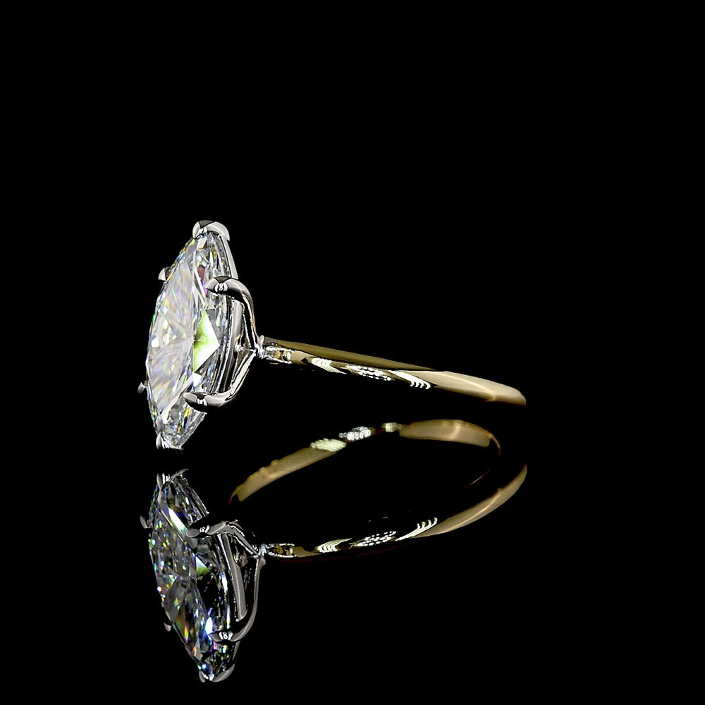 14K Two Tone North-South Marquise Cut Lab Diamond Solitaire Ring - 2.20 Carats Total Diamond Weight, E-F VVS2 Clarity, IGI Certified - Covaloro Fine Jewelry