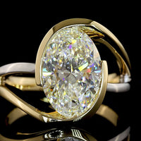 14K Two Tone North-South Oval Cut Lab Diamond Solitaire Ring with Half Bezel Setting - 3.57 Carat E-F VS1 Diamond - Covaloro Fine Jewelry