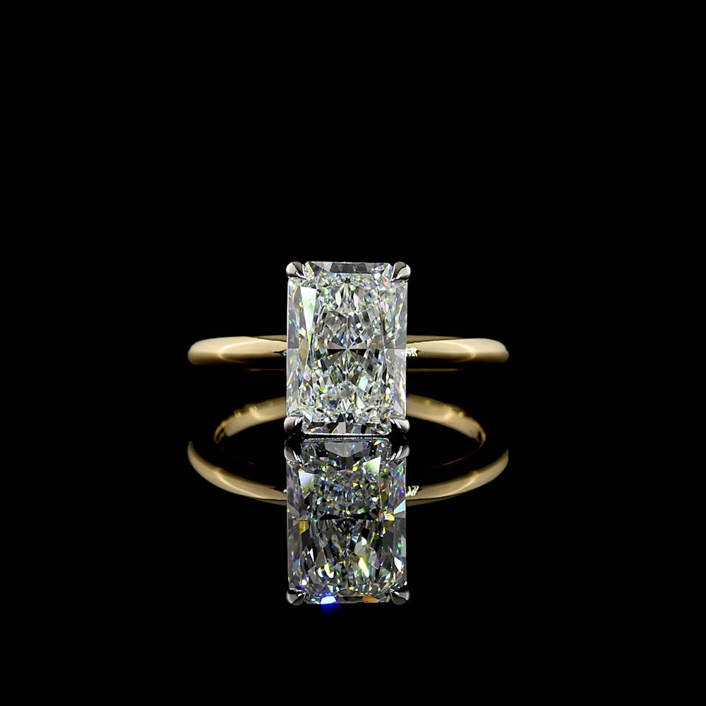 14K Two Tone North-South Radiant Cut Lab Diamond Solitaire Ring - 3.25 Carat E-F VVS2 IGI Certified - Covaloro Fine Jewelry