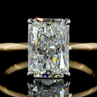14K Two Tone North-South Radiant Cut Lab Diamond Solitaire Ring - 3.25 Carat E-F VVS2 IGI Certified - Covaloro Fine Jewelry