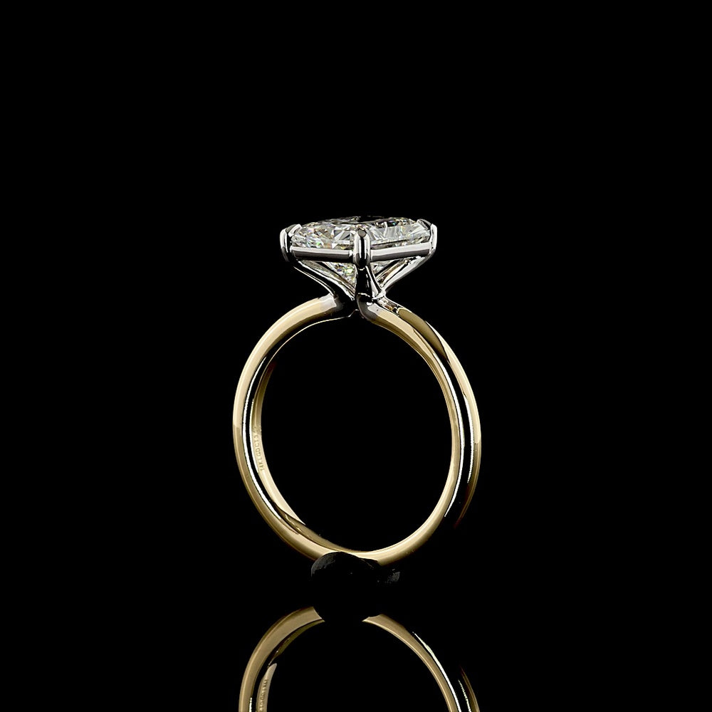 14K Two Tone North-South Radiant Cut Lab Diamond Solitaire Ring - 3.25 Carat E-F VVS2 IGI Certified - Covaloro Fine Jewelry