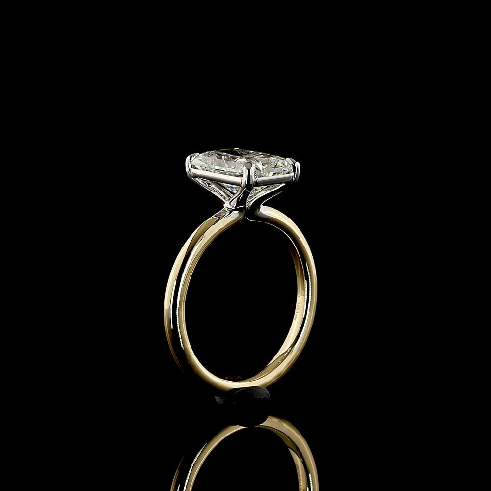 14K Two Tone North-South Radiant Cut Lab Diamond Solitaire Ring - 3.25 Carat E-F VVS2 IGI Certified - Covaloro Fine Jewelry