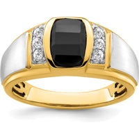 14K Two-Tone Onyx and Diamond Men's Ring with Barrel-Shaped Onyx - 1.1 Carat Onyx and 0.035 Carat Diamond by 0