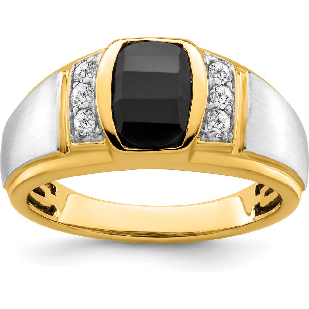 14K Two-Tone Onyx and Diamond Men's Ring with Barrel-Shaped Onyx - 1.1 Carat Onyx and 0.035 Carat Diamond by 0