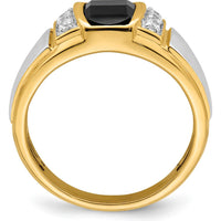 14K Two-Tone Onyx and Diamond Men's Ring with Barrel-Shaped Onyx - 1.1 Carat Onyx and 0.035 Carat Diamond by 0