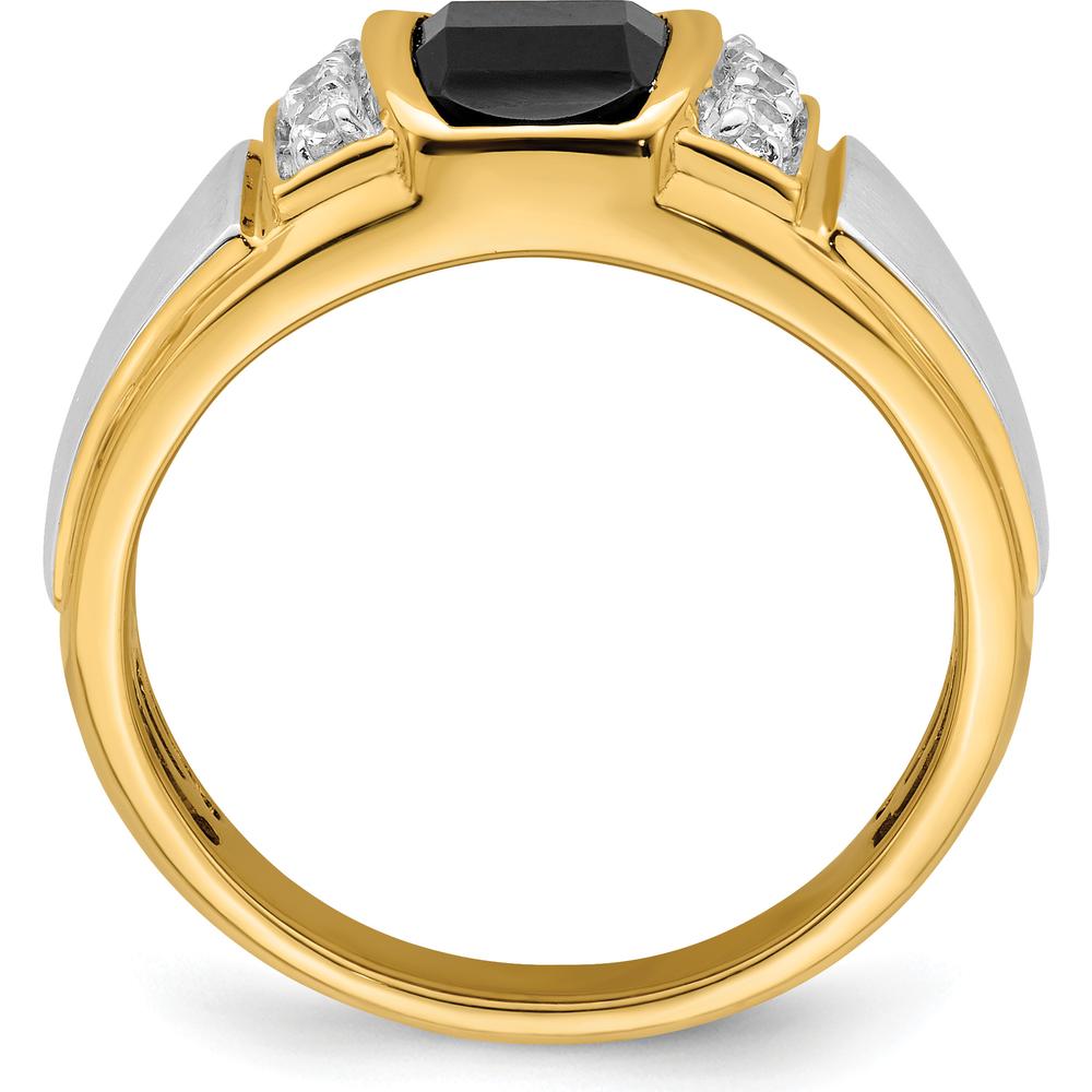 14K Two-Tone Onyx and Diamond Men's Ring with Barrel-Shaped Onyx - 1.1 Carat Onyx and 0.035 Carat Diamond by 0