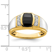 14K Two-Tone Onyx and Diamond Men's Ring with Barrel-Shaped Onyx - 1.1 Carat Onyx and 0.035 Carat Diamond by 0