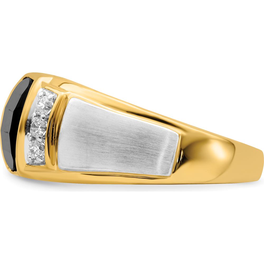 14K Two-Tone Onyx and Diamond Men's Ring with Barrel-Shaped Onyx - 1.1 Carat Onyx and 0.035 Carat Diamond by 0