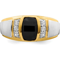 14K Two-Tone Onyx and Diamond Men's Ring with Barrel-Shaped Onyx - 1.1 Carat Onyx and 0.035 Carat Diamond by 0