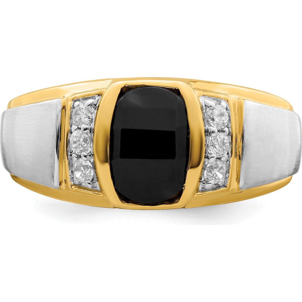 14K Two-Tone Onyx and Diamond Men's Ring with Barrel-Shaped Onyx - 1.1 Carat Onyx and 0.035 Carat Diamond by 0