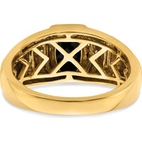 14K Two-Tone Onyx and Diamond Men's Ring with Barrel-Shaped Onyx - 1.1 Carat Onyx and 0.035 Carat Diamond by 0