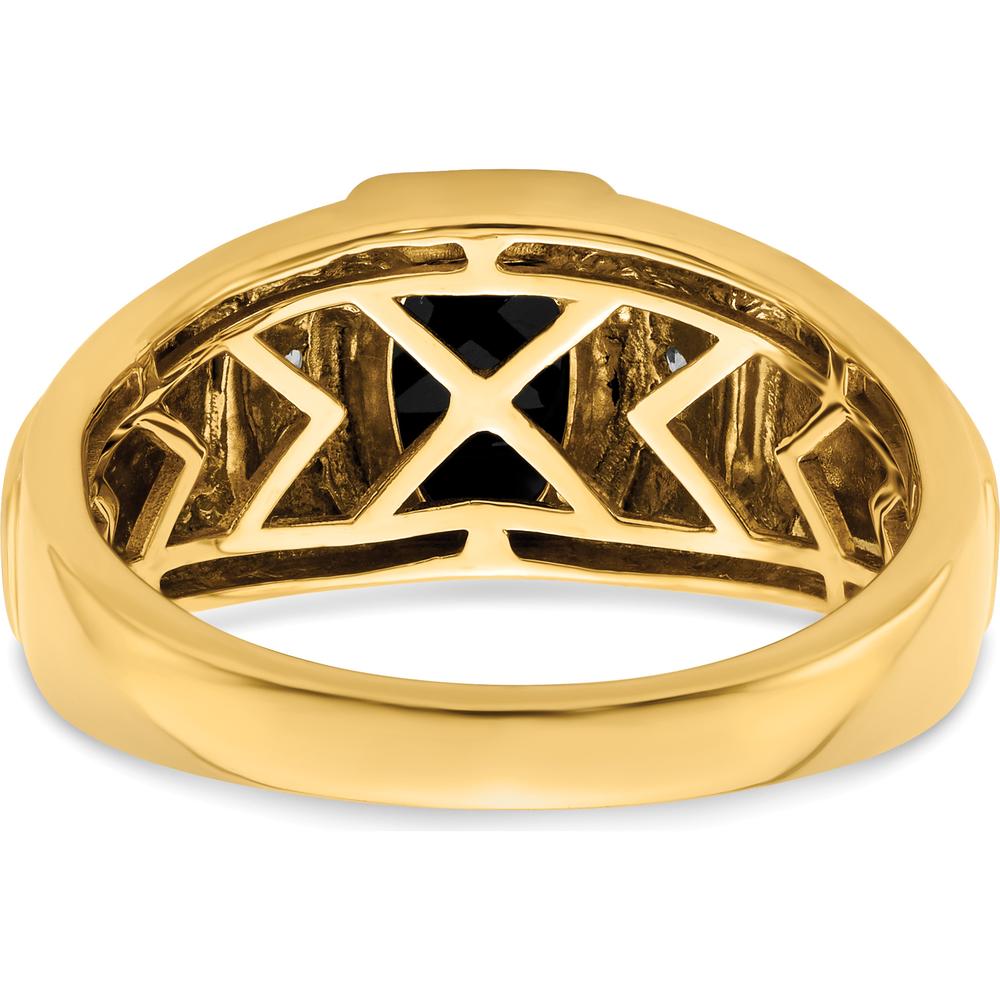 14K Two-Tone Onyx and Diamond Men's Ring with Barrel-Shaped Onyx - 1.1 Carat Onyx and 0.035 Carat Diamond by 0