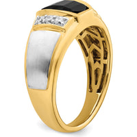 14K Two-Tone Onyx and Diamond Men's Ring with Barrel-Shaped Onyx - 1.1 Carat Onyx and 0.035 Carat Diamond by 0