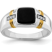 14K Two-Tone Onyx and Diamond Men's Ring with Cushion and Round Stones - 3.01 Carat Total Weight by 0